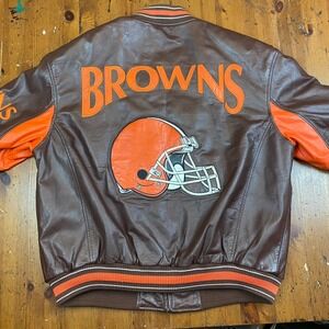 G-III Carl Banks Y2K Cleveland Browns Leather Jacket NFL Football Bomber Mens XL